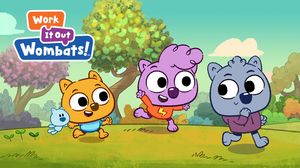 Three animated wombats characters running through a garden