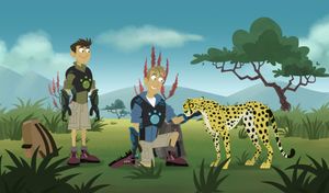 Wild Kratts brothers with a leopard