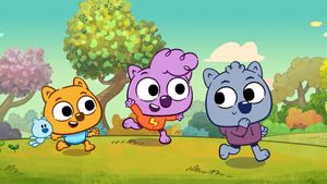 three wombats from PBS KIDS series Work it Out Wombats running in garden