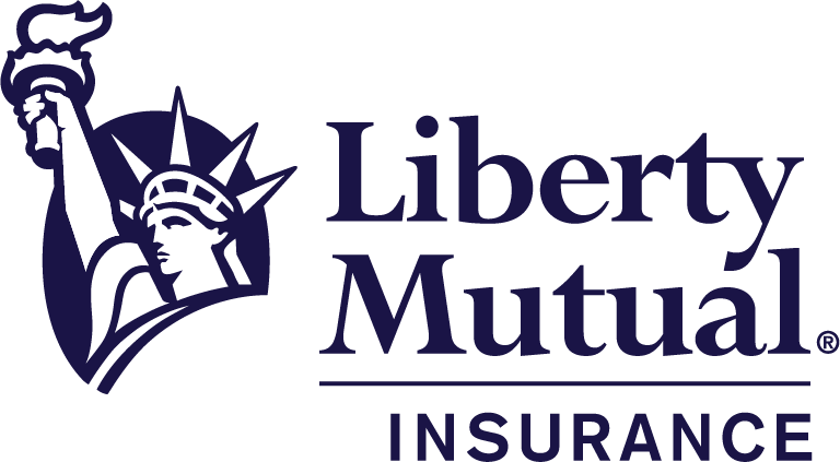 Logo of Liberty Mutual Insurance featuring the Statue of Liberty's head and torch on the left side, with the text "Liberty Mutual Insurance" in bold, dark blue letters on the right. The words "Liberty Mutual" are above a horizontal line, with "INSURANCE" below it.